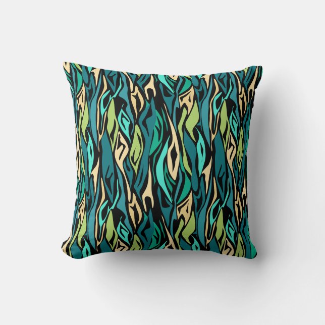 Abstract black turquoise throw pillow (Front)