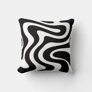 Abstract Black Wavy Lines Seamless Pattern  Throw Pillow