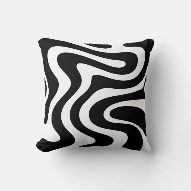Abstract Black Wavy Lines Seamless Pattern  Throw Pillow (Front)