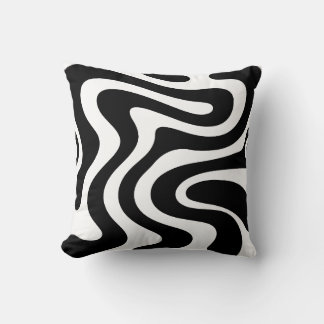 Abstract Black Wavy Lines Seamless Pattern  Throw Pillow