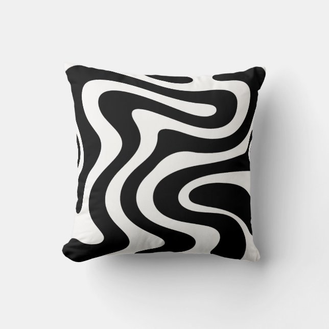 Abstract Black Wavy Lines Seamless Pattern  Throw Pillow (Front)