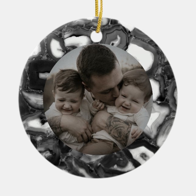 Abstract Black White agates geode  Ceramic Ornament (Front)