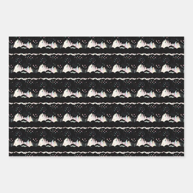 Abstract Black, White, and Pastel Colour Splash Wrapping Paper Sheet (Front)