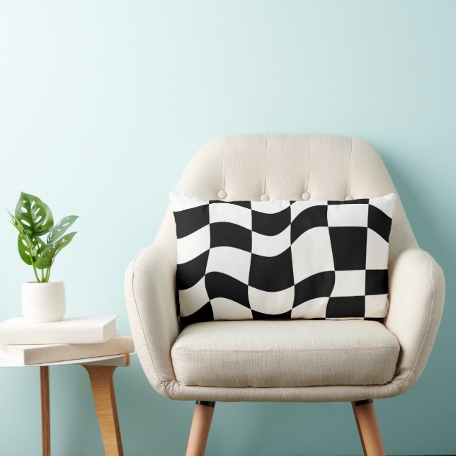 Abstract Black & White Chequered Lumbar Pillow (Chair)