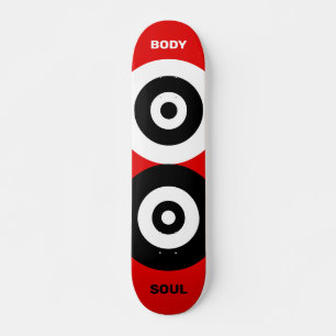 Abstract black & white circles on red skateboard