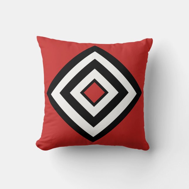 Abstract Black & White Diamonds on Crimson Red Throw Pillow (Front)