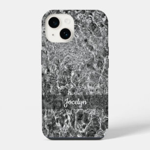 Abstract Black White Faux Marble Personalized Name iPhone 14 Case