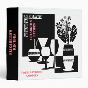 Abstract black white flowers vase wineglass monoch binder