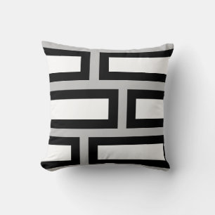 Abstract Black White Geometric Shapes on Grey Throw Pillow