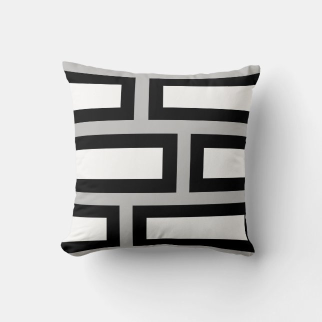 Abstract Black White Geometric Shapes on Grey Throw Pillow (Front)