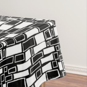Abstract Black White Geometric Tile Tablecloth