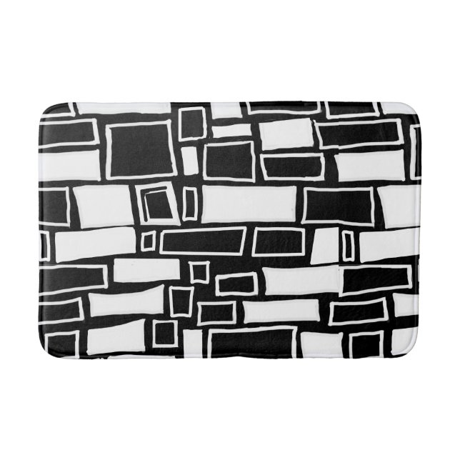 Abstract Black White Geometric Tiles Bath Mat (Front)