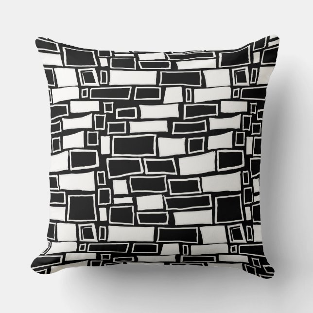 Abstract Black White Geometric Tiles Throw Pillow (Front)