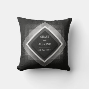 Abstract Black White Glitter Layered Diamond Throw Pillow