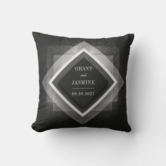 Abstract Black White Glitter Layered Diamond Throw Pillow (Front)