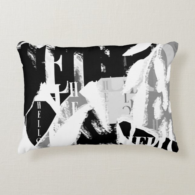 Abstract Black White Grey Accent Pillow (Front)