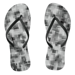 Abstract Black White Grey Flip Flops