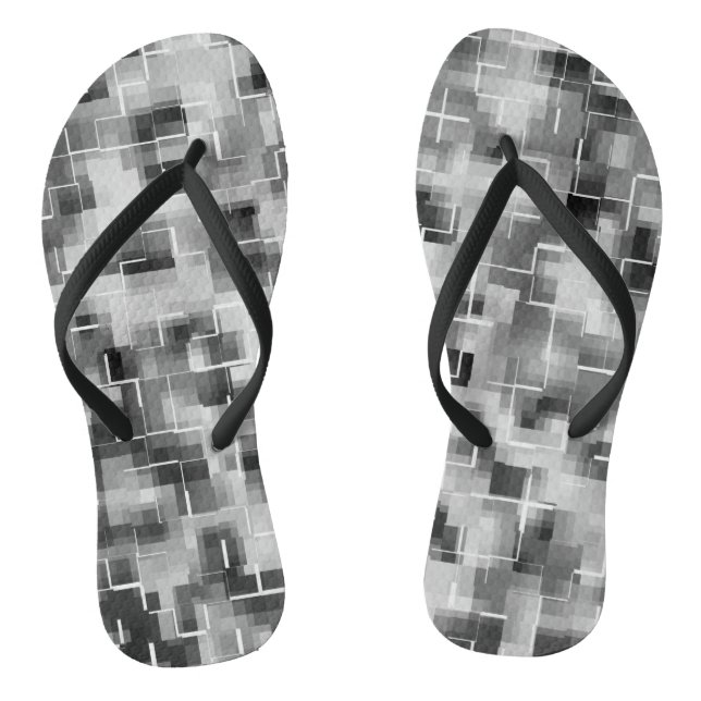 Abstract Black White Grey Flip Flops (Footbed)