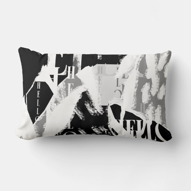 Abstract Black White Grey Lumbar Pillow (Front)