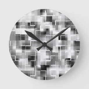 Abstract Black White Grey Round Clock