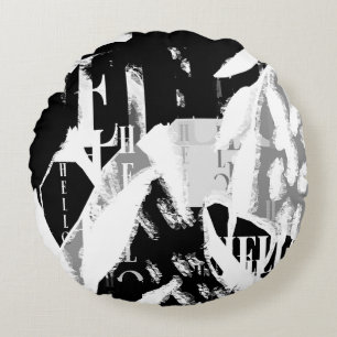 Abstract Black White Grey Round Pillow