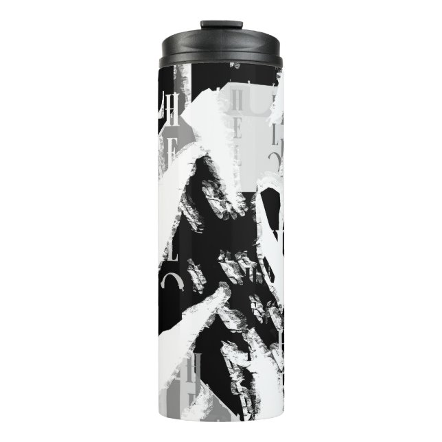 Abstract Black White Grey Thermal Tumbler (Front)