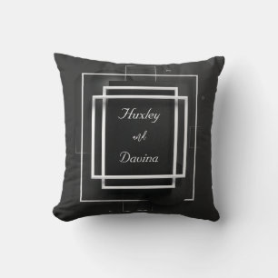 Abstract Black White Layered Geometric Frame Throw Pillow