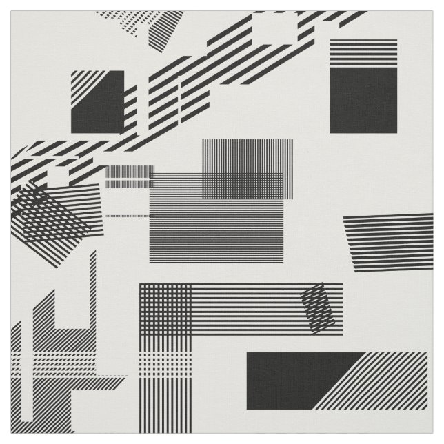 Abstract black white modern squares stripe pattern fabric (Swatch)
