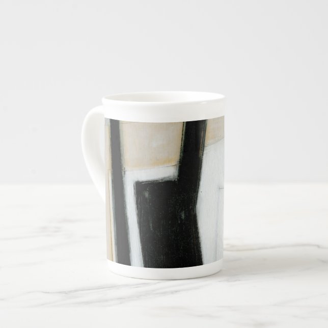Abstract Black & White Painting Bone China Mug (Front Left)