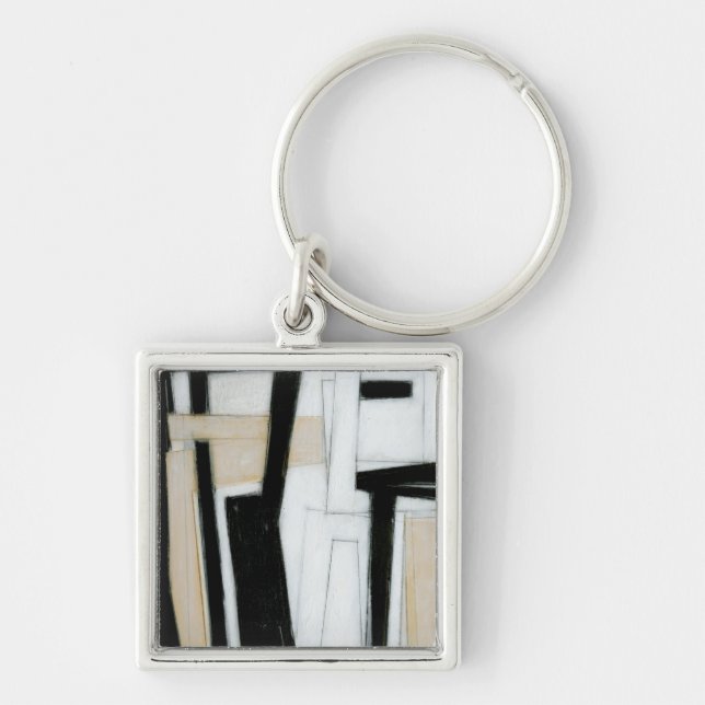 Abstract Black & White Painting Keychain (Front)
