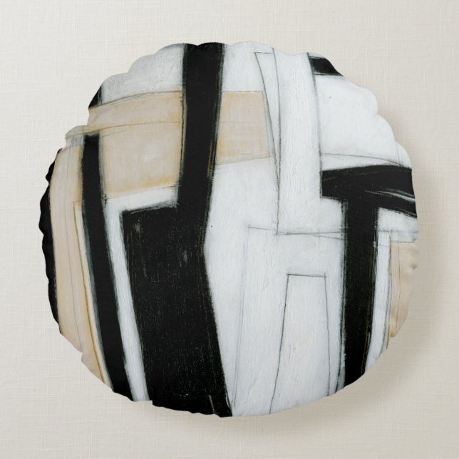 Abstract Black & White Painting Round Pillow (Front)