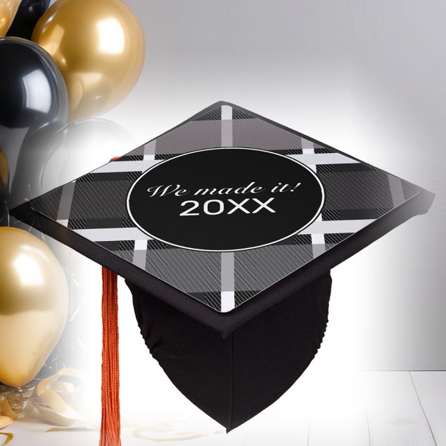 Abstract Black White Plaid Graduation Cap Topper (Creator Uploaded)