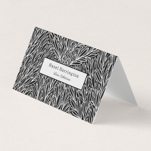 Abstract Black White QR Code Folded Business Cards (Front)