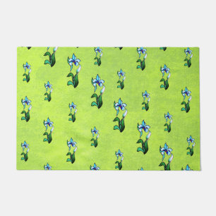 Abstract black white shine flowers on green doormat