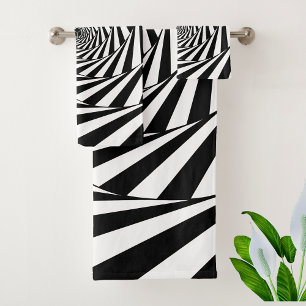 Abstract Black & White Swirl Spiral Stairway Art Bath Towel Set