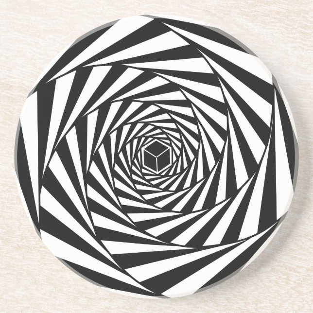 Abstract Black & White Swirl Spiral Stairway Coaster (Front)