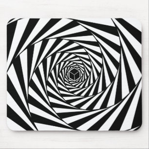 Abstract Black & White Swirl Spiral Stairway Mouse Pad