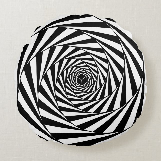 Abstract Black & White Swirl Spiral Stairway Round Pillow (Front)