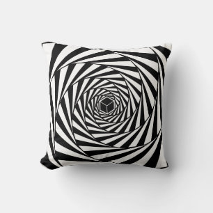 Abstract Black & White Swirl Spiral Stairway Throw Pillow