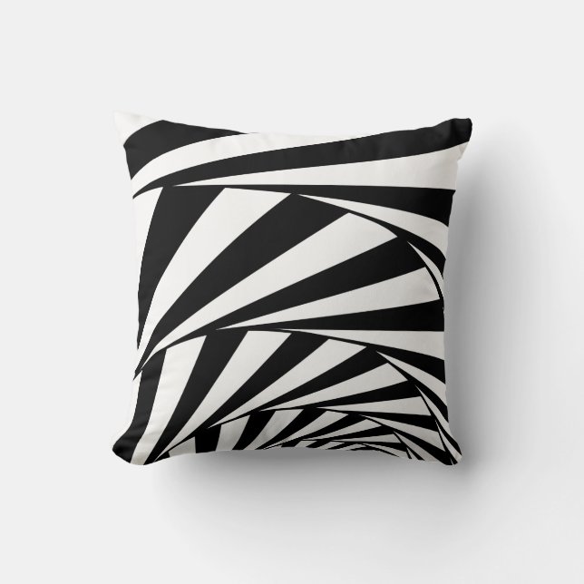 Abstract Black & White Swirl Spiral Waves Throw Pillow (Front)