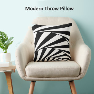 Abstract Black & White Swirl Spiral Waves Throw Pillow