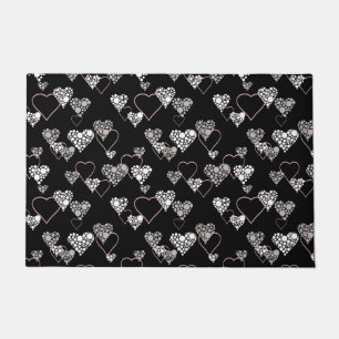 Abstract black white Valentines Day hearts love sh Doormat
