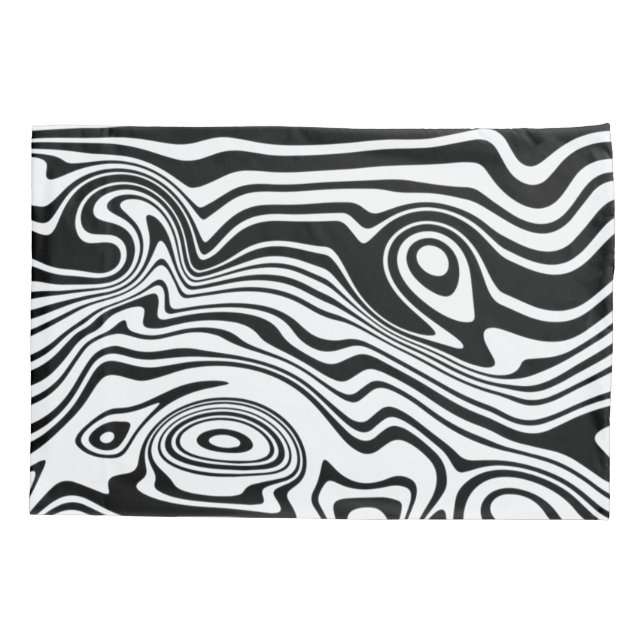 Abstract Black White Waves Pillow Case Your Colour (Back)