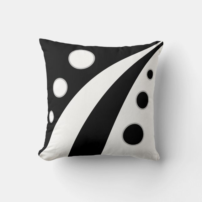 Abstract black & white waves with circles throw pillow (Front)