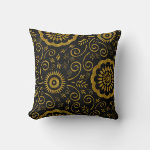 Abstract Black with Gold Glitter/Foil Look Throw Pillow