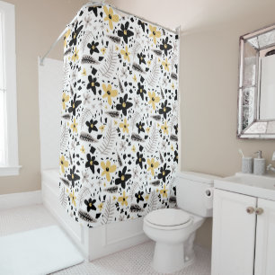 Abstract Black Yellow Grey Seamless Floral Pattern
