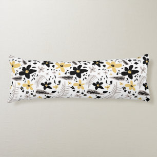 Abstract Black Yellow Grey Seamless Floral Pattern Body Pillow
