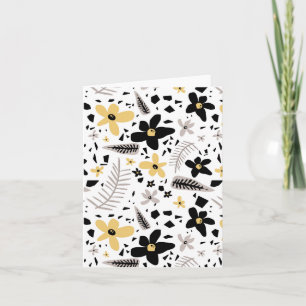 Abstract Black Yellow Grey Seamless Floral Pattern Card