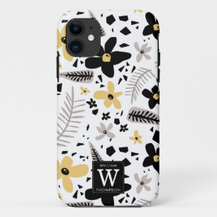 Abstract Black Yellow Grey Seamless Floral Pattern iPhone 11 Case