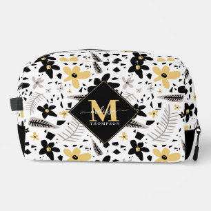Abstract Black Yellow Grey Seamless Floral Pattern Dopp Kit